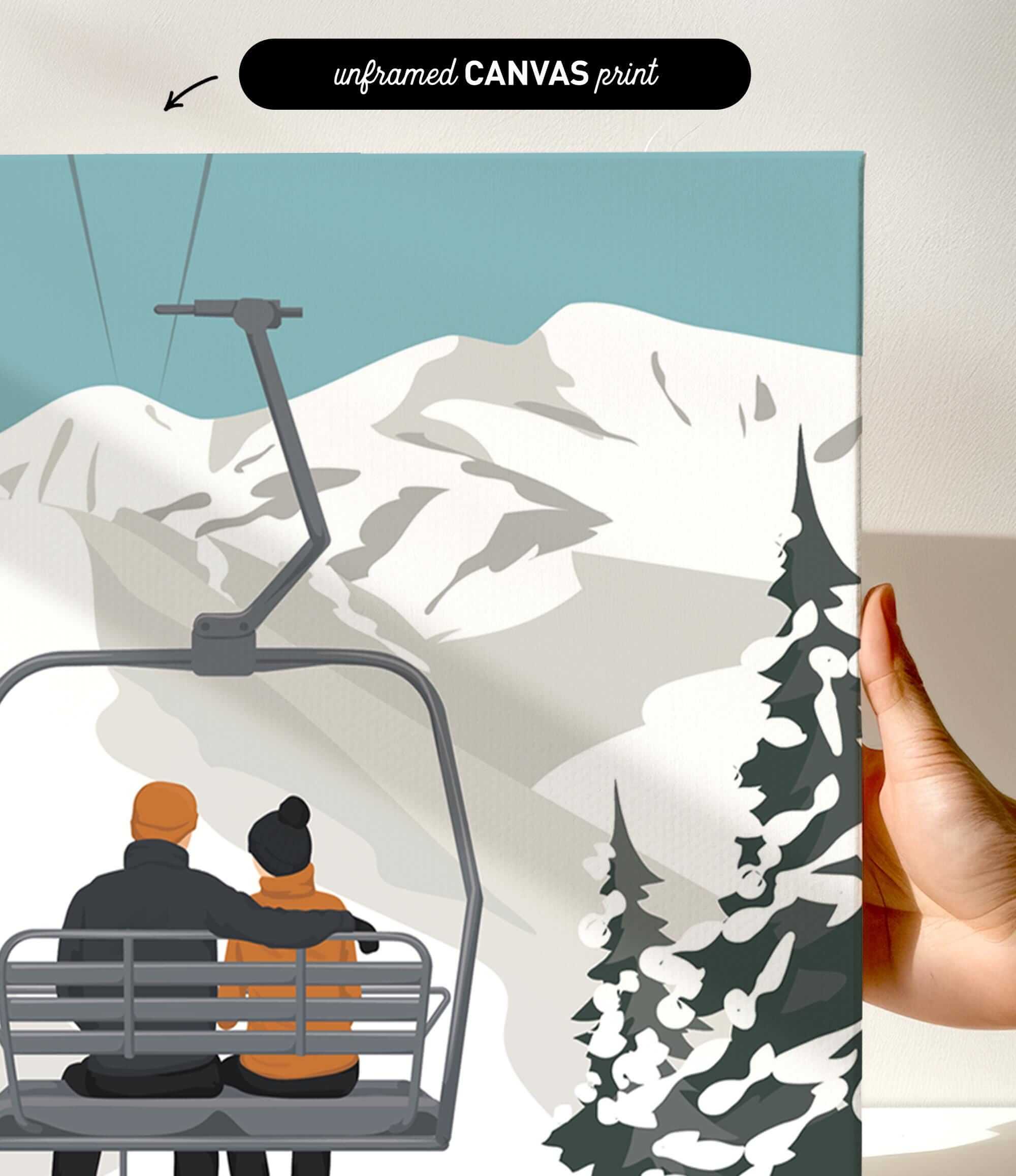 a couple sitting on a ski lift, enjoying the snowy mountain landscape below.