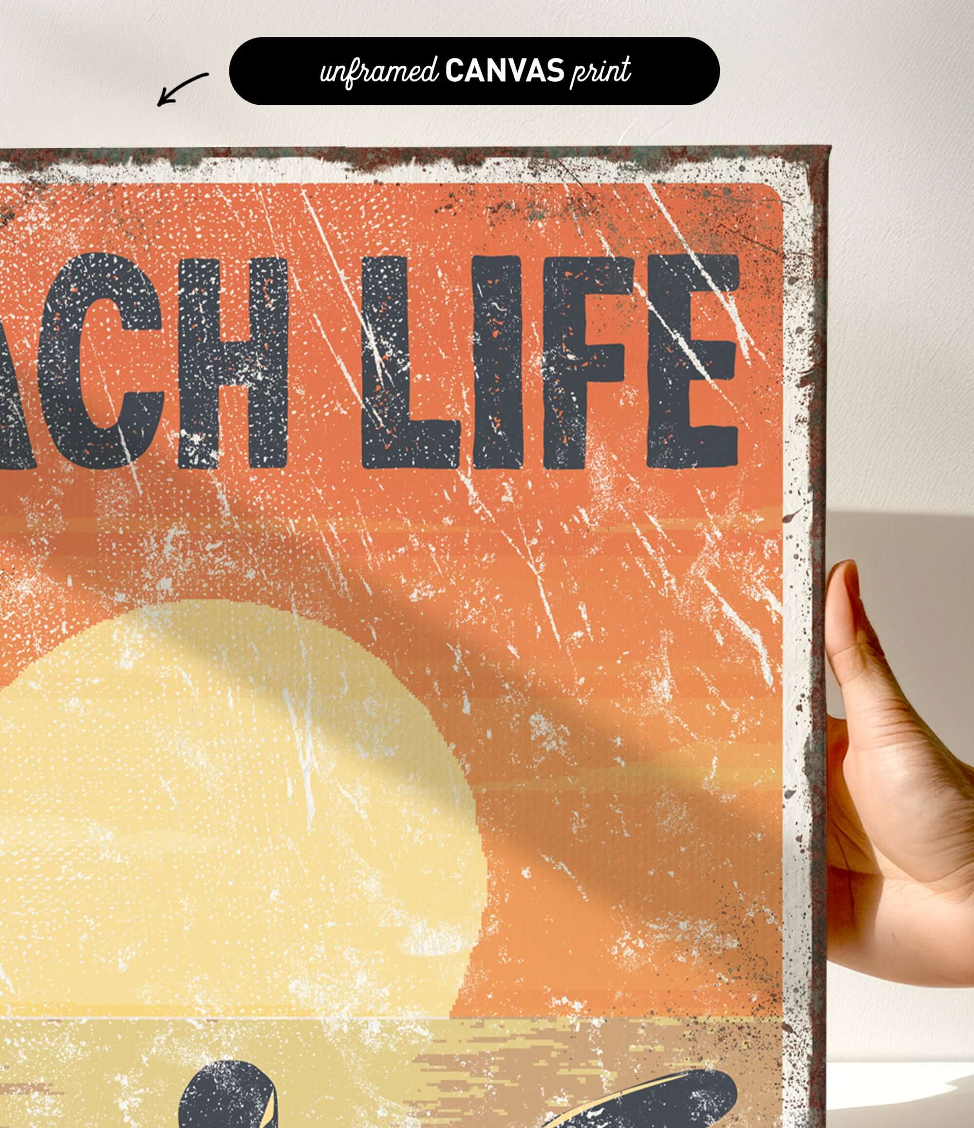 a person holding up a sign that says beach life