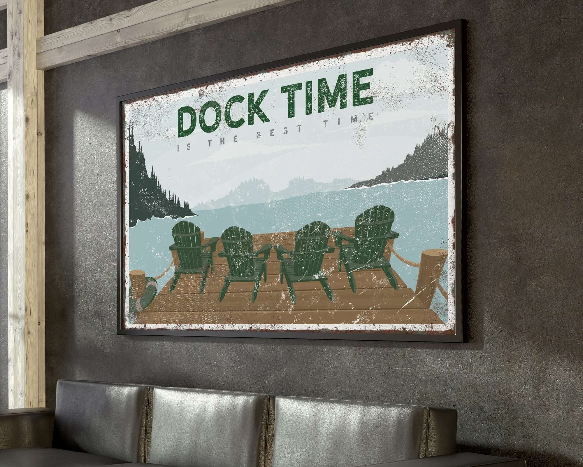 a picture of a dock time poster hanging on a wall