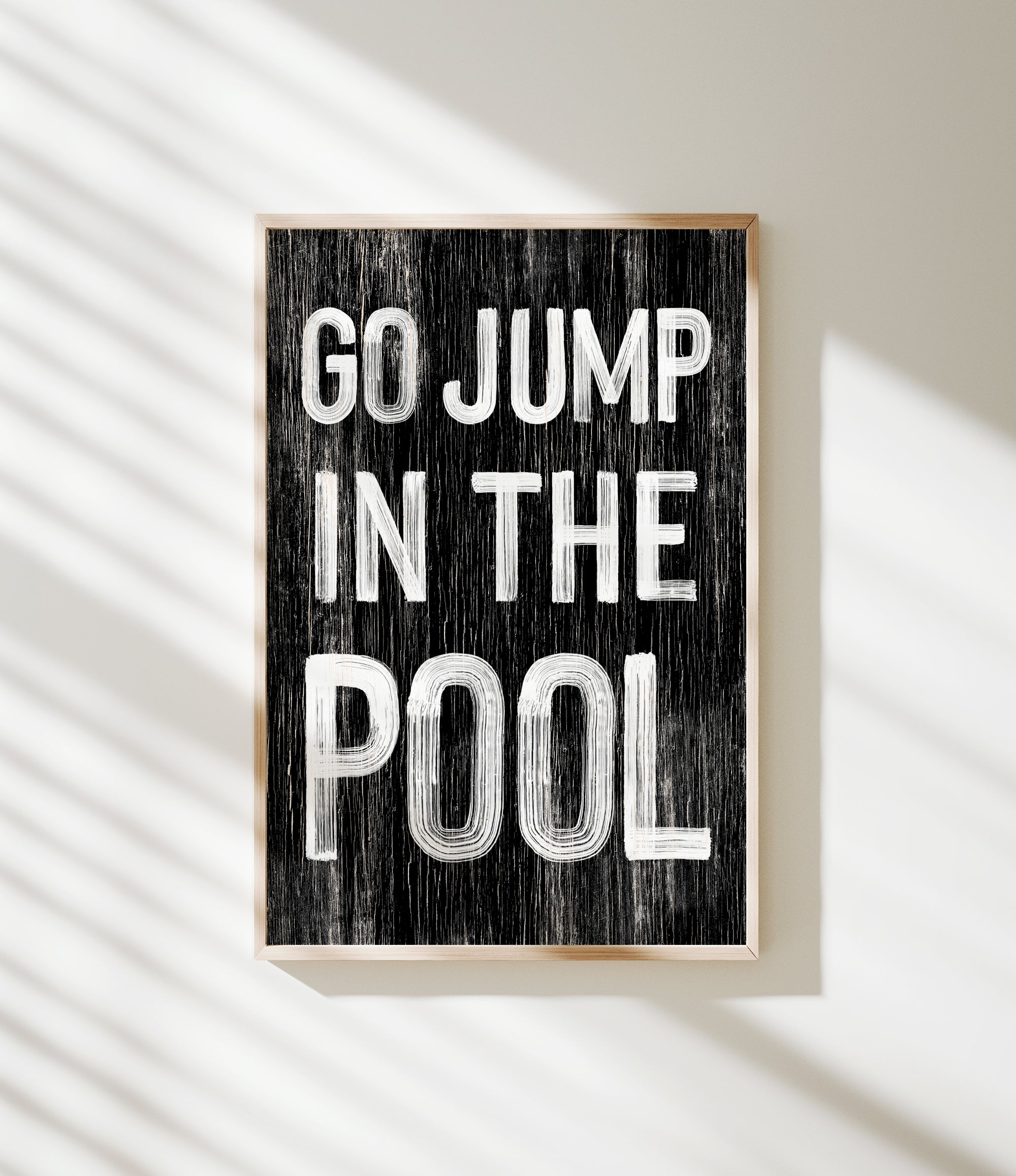 a sign that says go jump in the pool