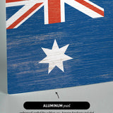 a wooden sign with the flag of australia painted on it