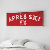 a large red sign with the word "APRÈS SKI" written on it, along with icons representing alcoholic beverages.