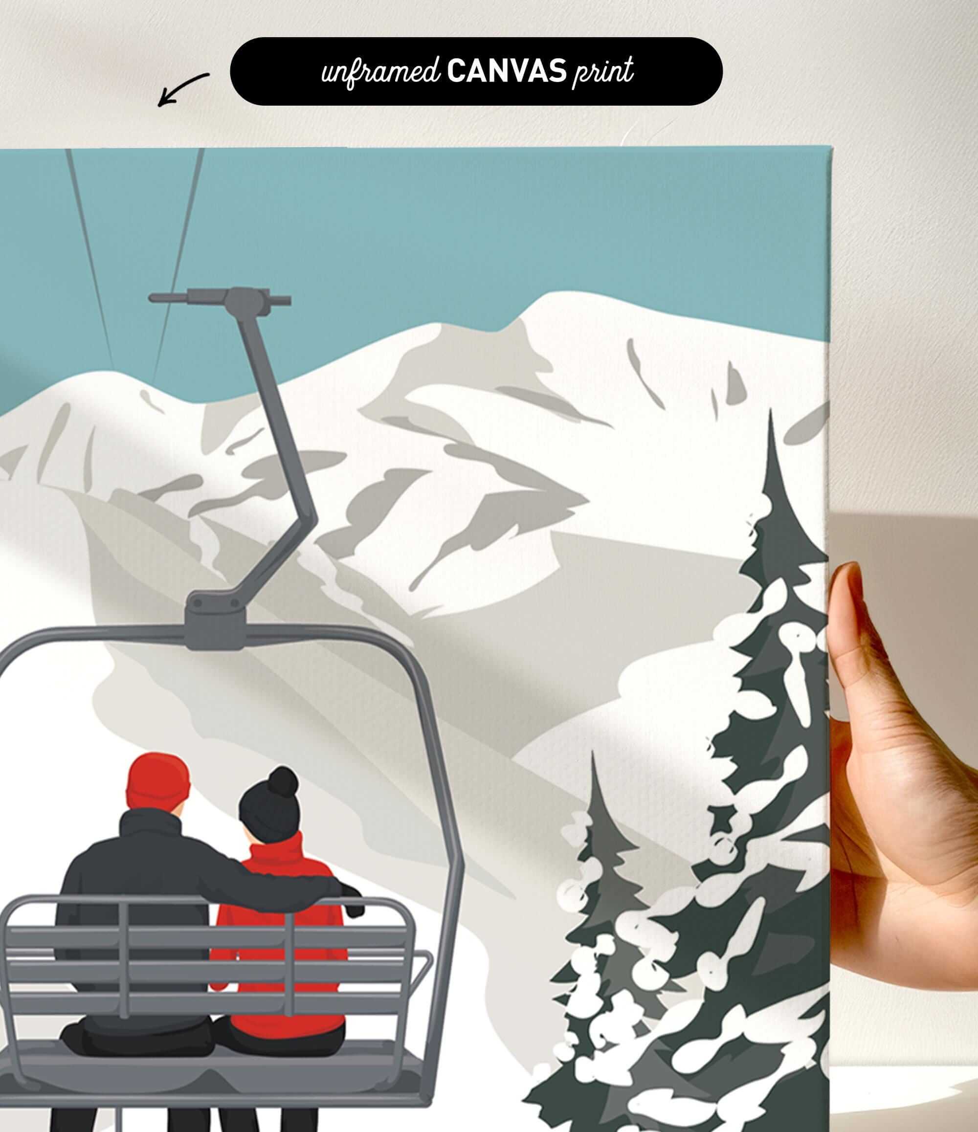 a couple sitting on a ski lift, enjoying the snowy mountain landscape below.