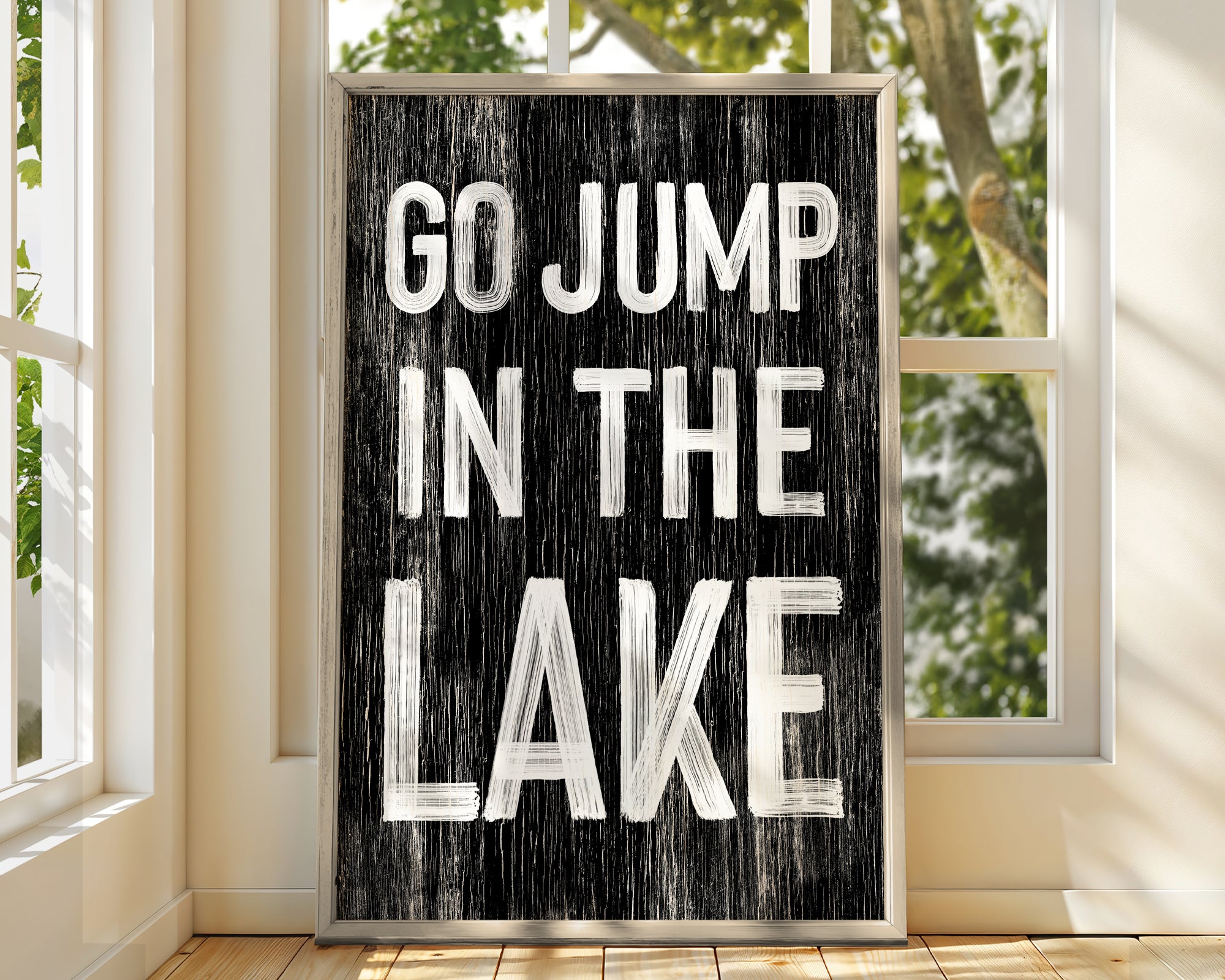 a sign that says go jump in the lake