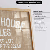 The image is a collage of various images, including a large text-based image and a framed print. The collage contains a text-based image and a framed print, both of which are described as "Paper print + Natural frame".