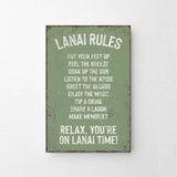 a sign on a wall that says lanai rules