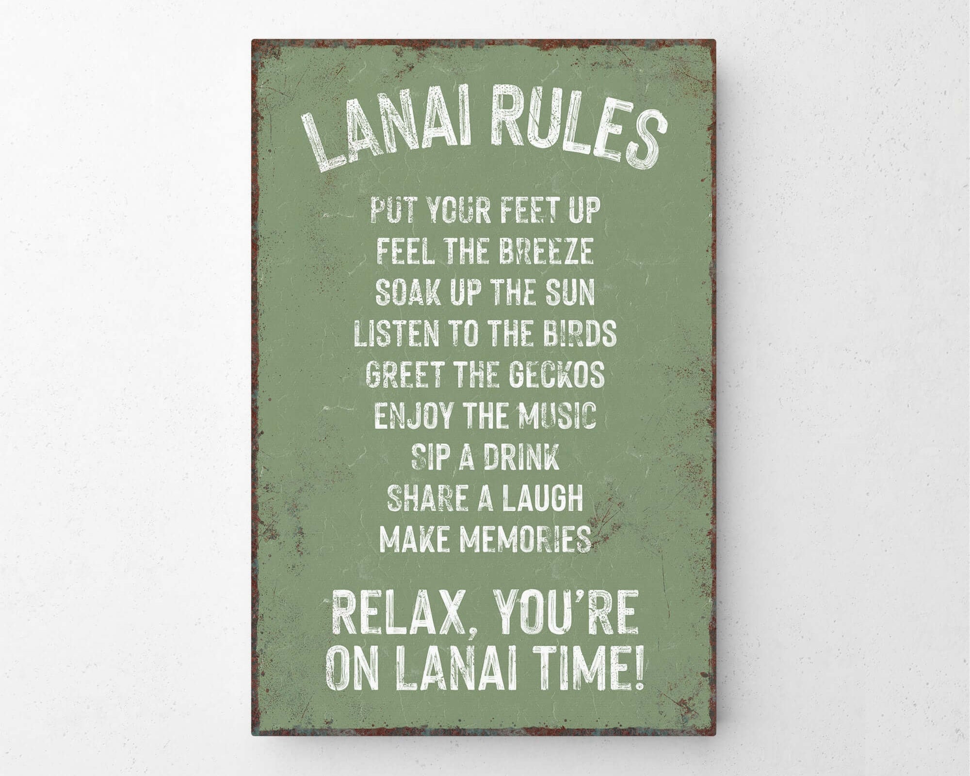 a sign on a wall that says lanai rules