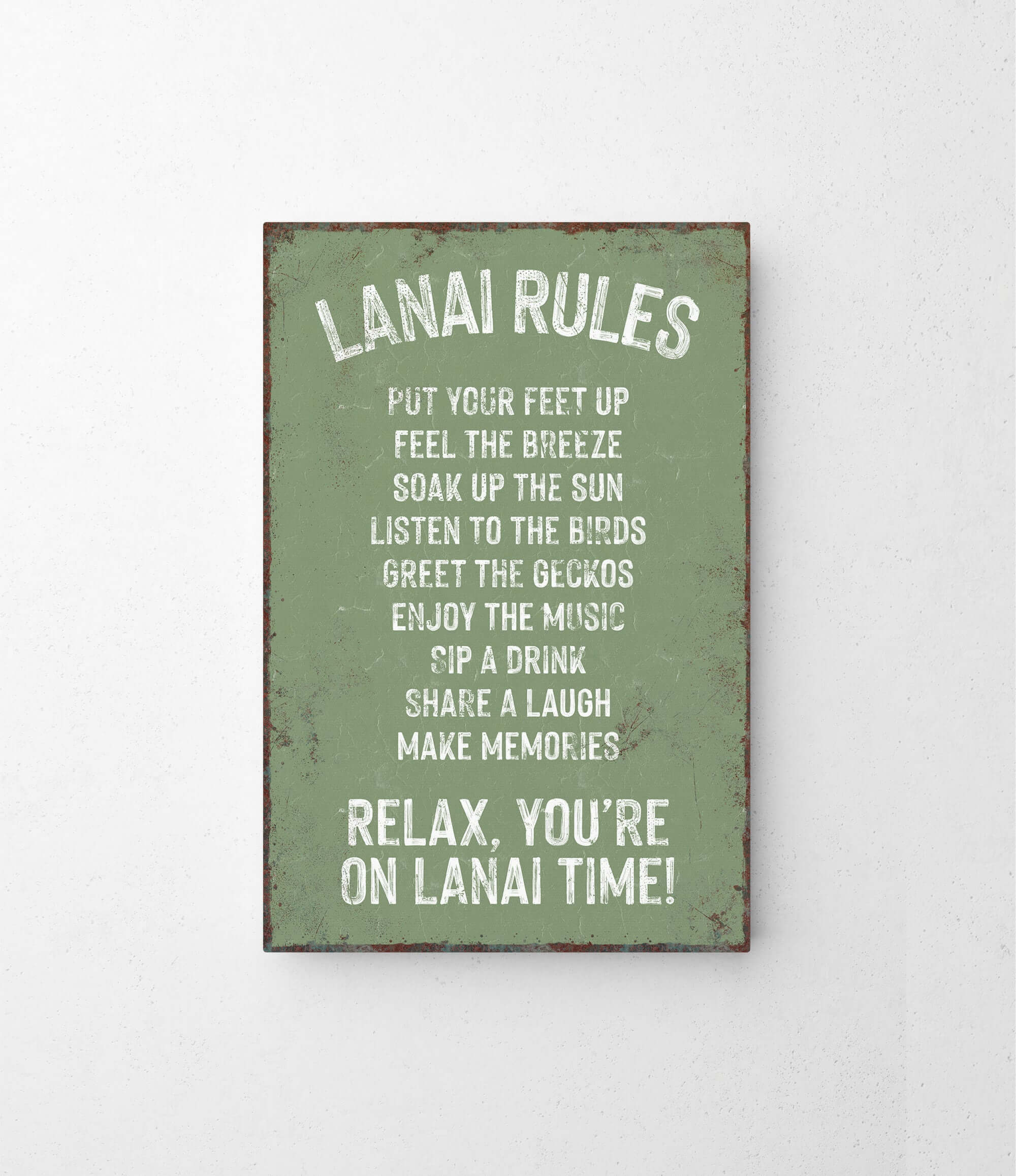 a sign on a wall that says lanai rules