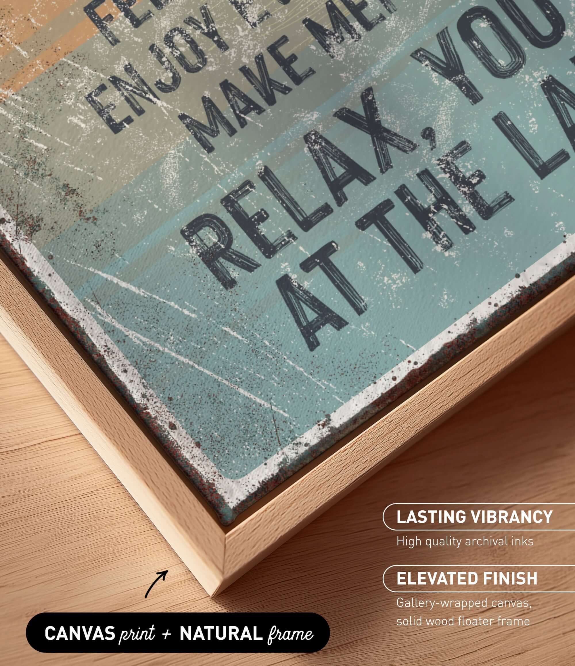 The image is a close-up of a canvas print with a natural frame, featuring a textured background with a distressed appearance.