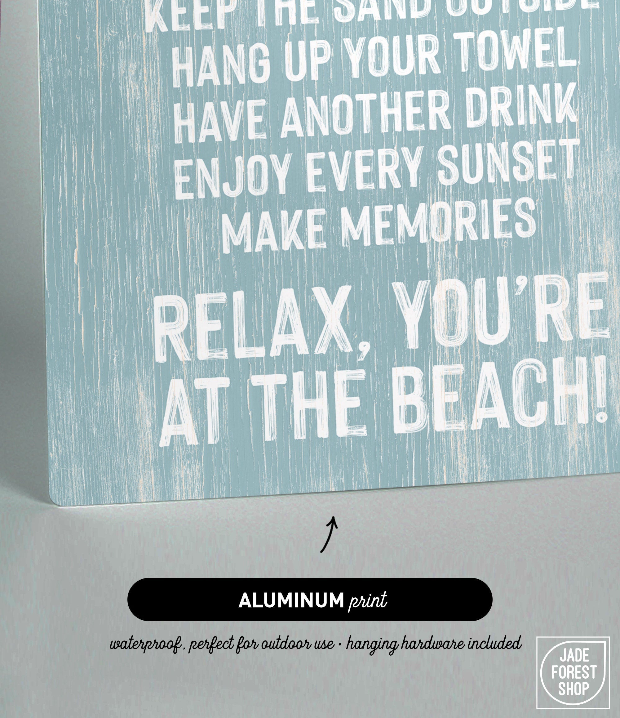 The Beach House Rules Sign, Painted Wood, Tide features beach advice in white on blue wood—perfect coastal wall art for your space.