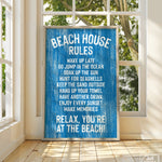 The Beach House Rules Sign, Painted Wood, Ocean Blue, displays playful sayings and is perfect as wall decor for your bright beach house.
