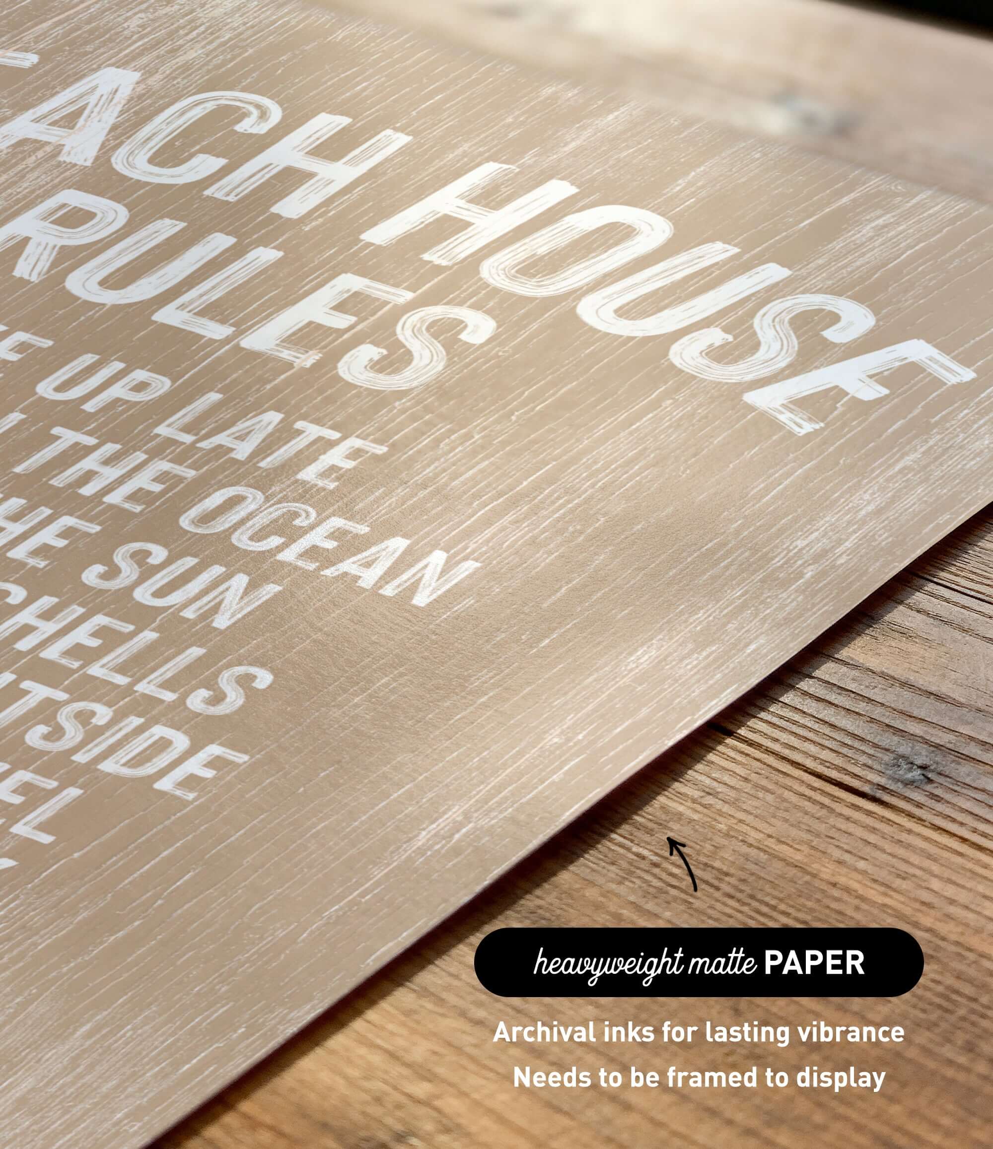 The image is a close-up of a textured surface with the text "Each house has rules" printed on it.