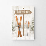a picture of skis and a sign on a wall