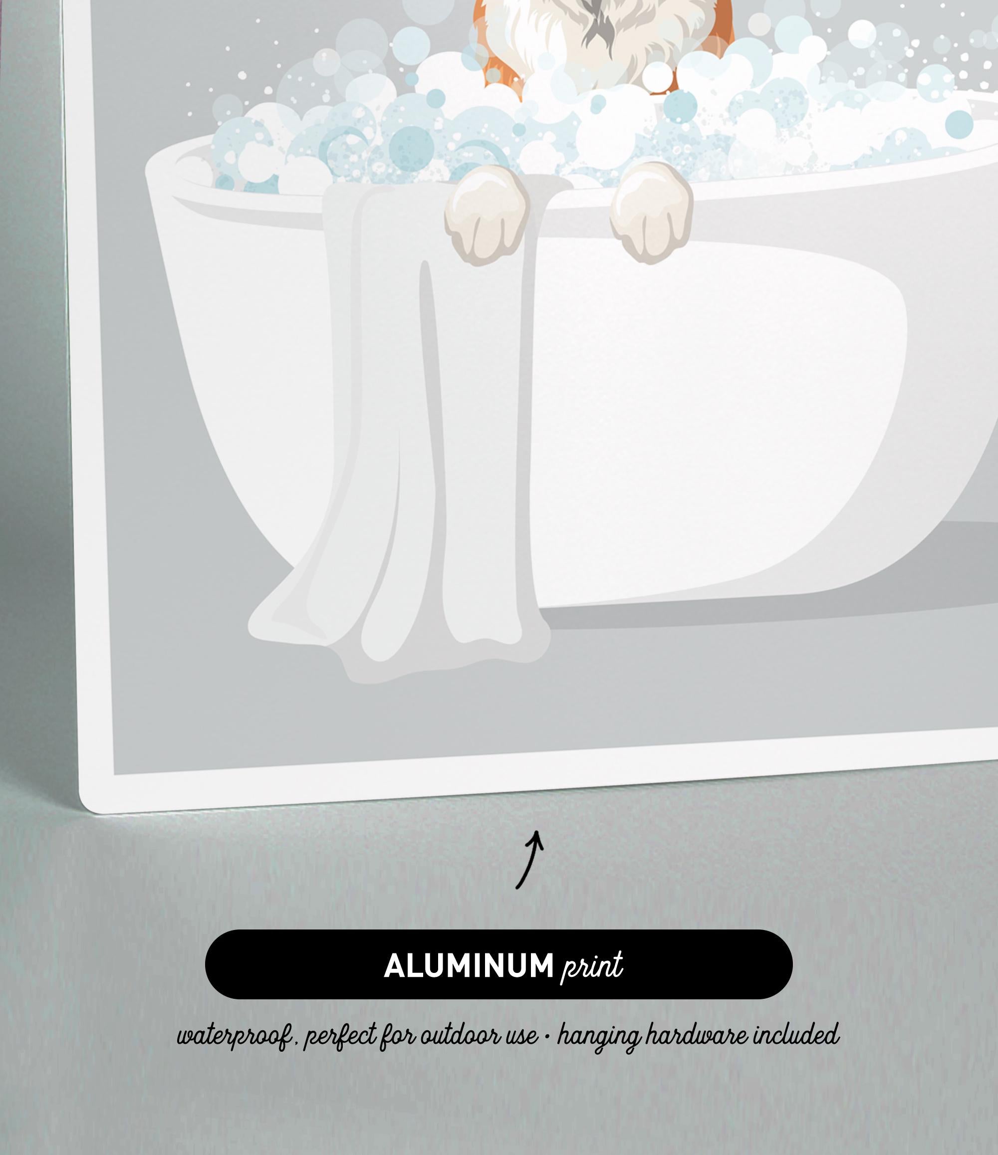 A dog is sitting in a bathtub filled with bubbles, enjoying a relaxing bath.