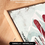 a painting of skis on a wooden surface