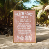 The Beach House Rules Sign, Painted Wood, Coral, features relaxed beach house rules—ideal coastal wall art to enhance your space.