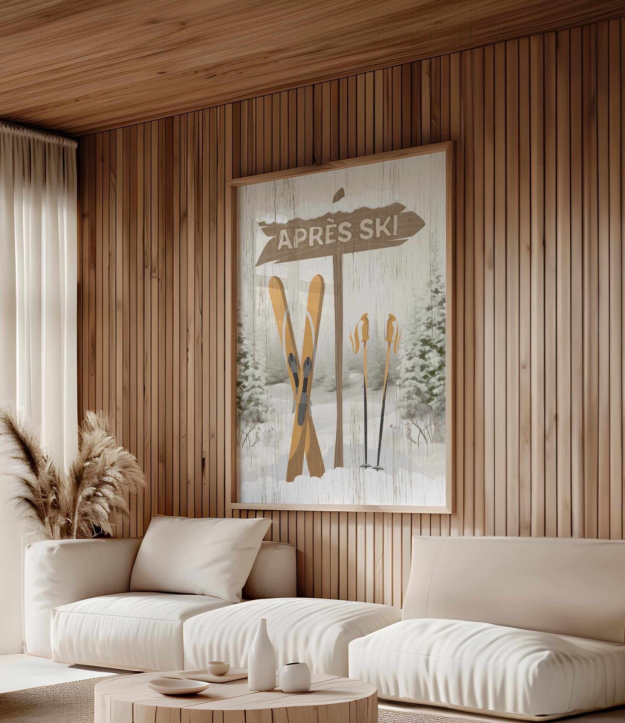a living room with a white couch and a painting on the wall