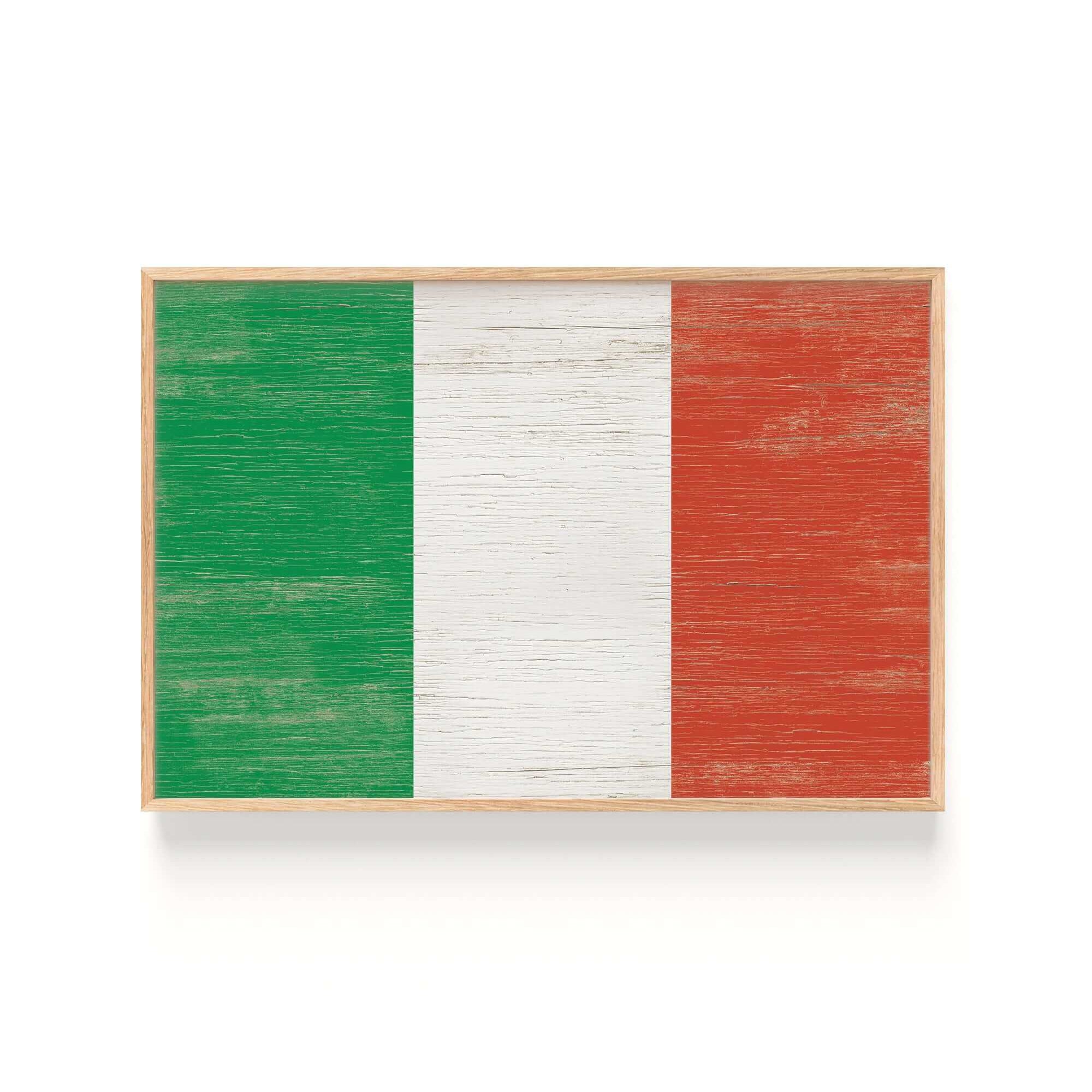 a wooden sign with the colors of the italian flag