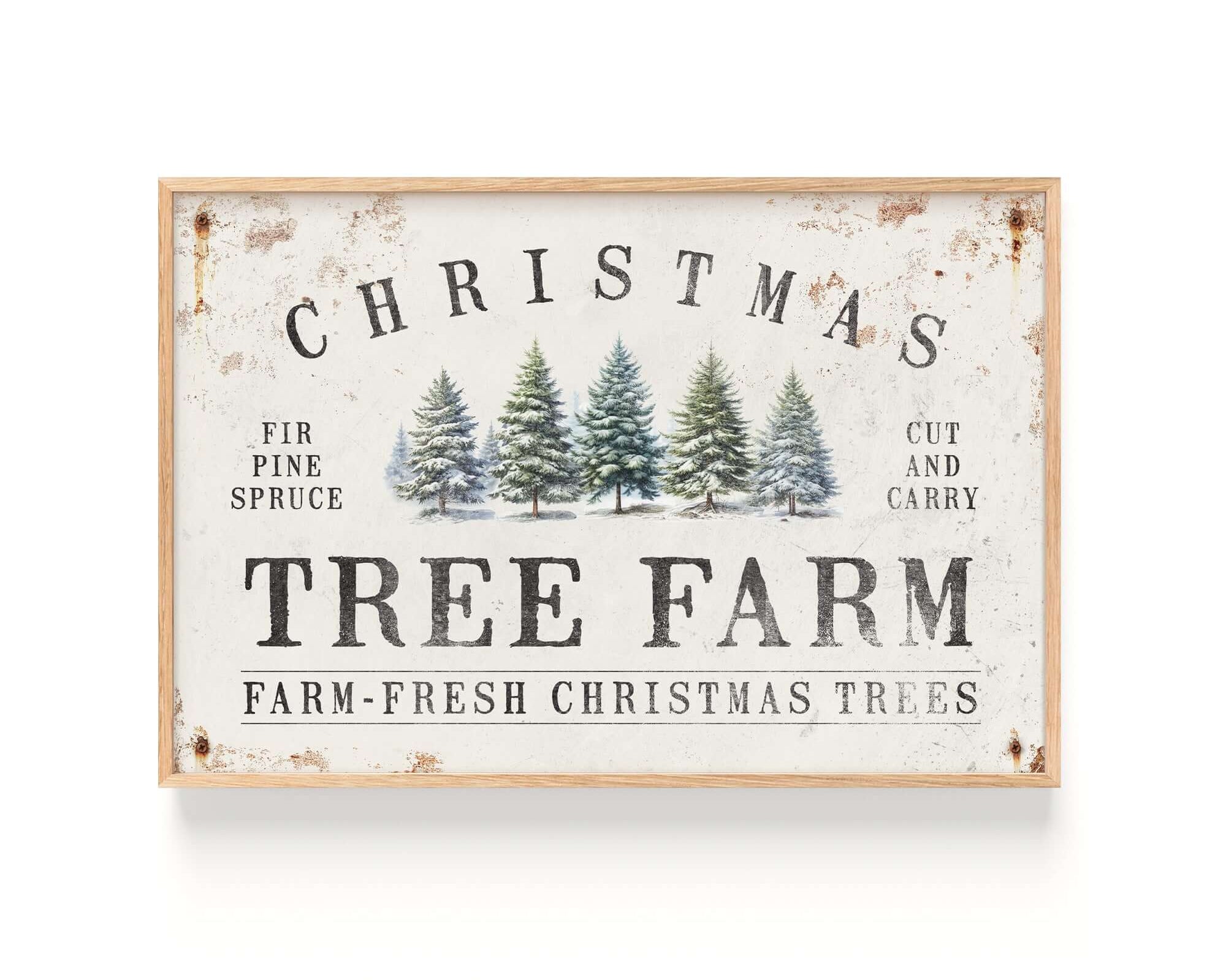 a christmas tree farm sign hanging on a wall