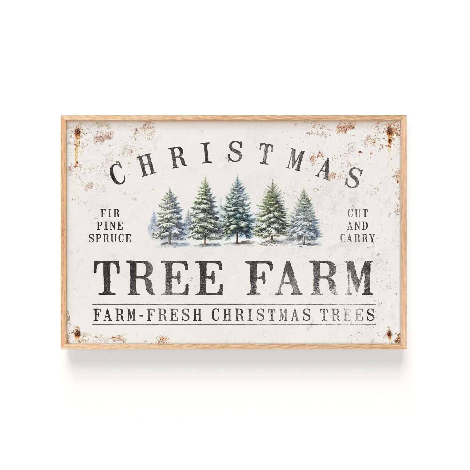 a christmas tree farm sign hanging on a wall