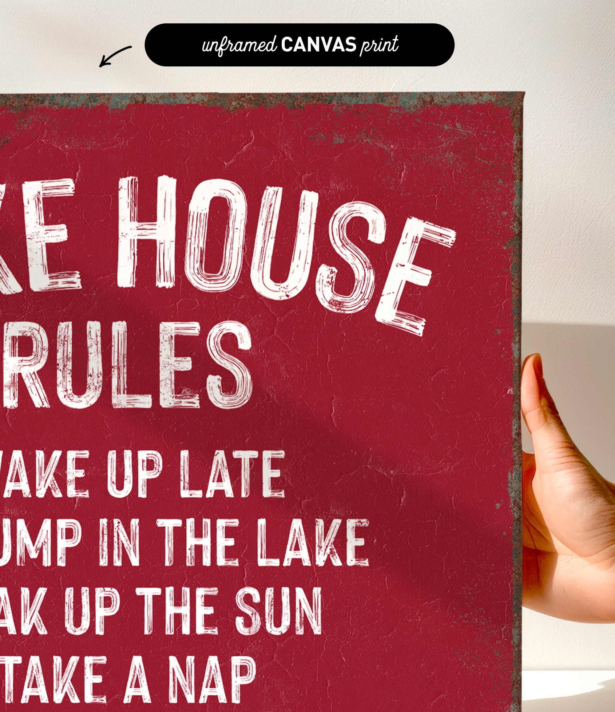 a red sign with white text that reads "Make rules, break rules, take a nap".