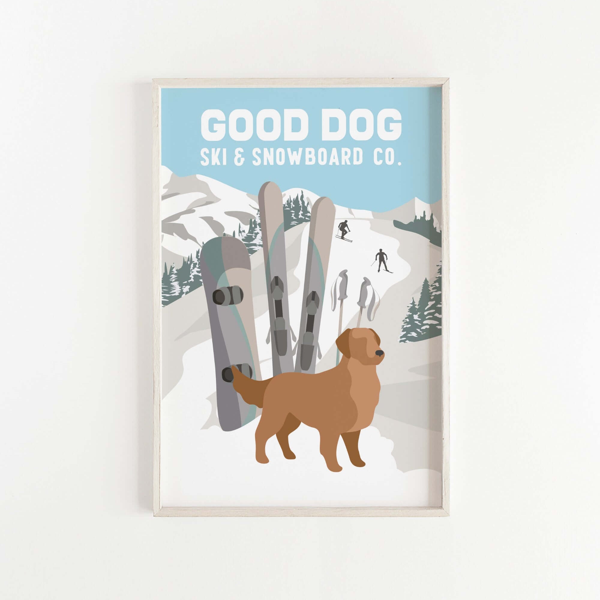 a picture of a dog standing in front of skis