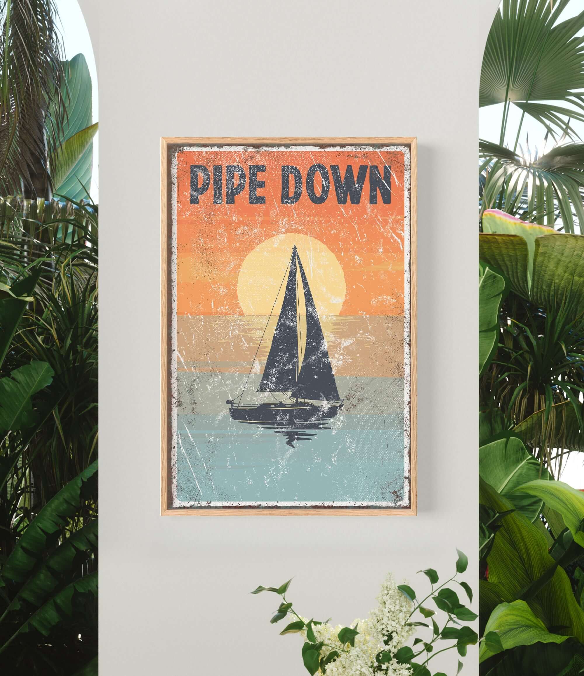 a painting of a sailboat on a white wall