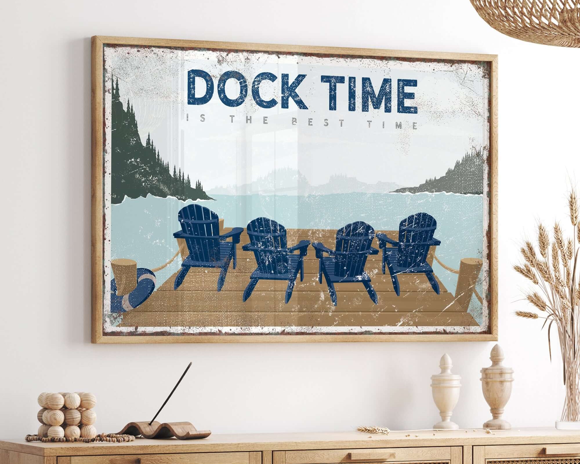 a picture of a dock time poster hanging on a wall