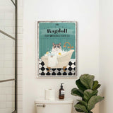 a bathroom with a toilet and a poster on the wall