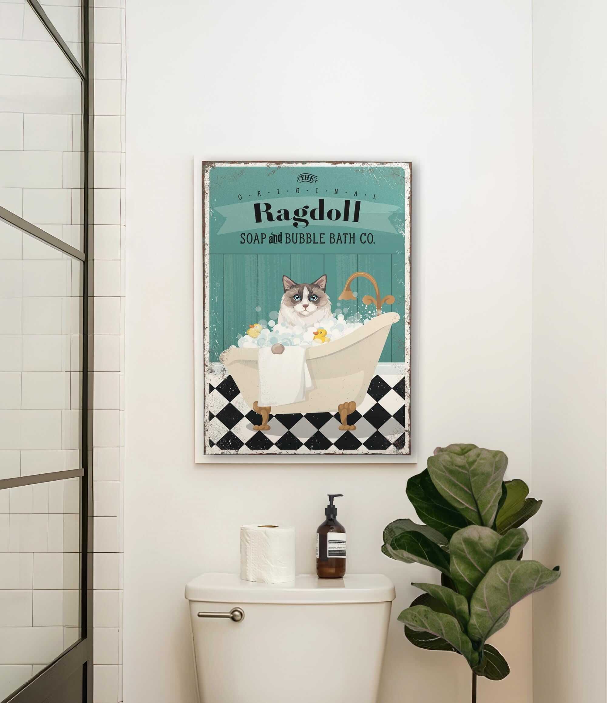 a bathroom with a toilet and a poster on the wall
