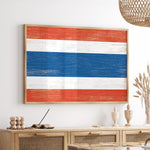 a painting hanging on the wall of a dining room