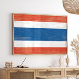 a painting hanging on the wall of a dining room