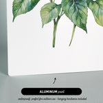 The image is an aluminum print featuring a watercolor painting of a hydrangea plant with green leaves.