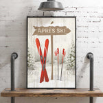 a picture of a ski sign hanging on a wall