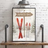 a picture of a ski sign hanging on a wall