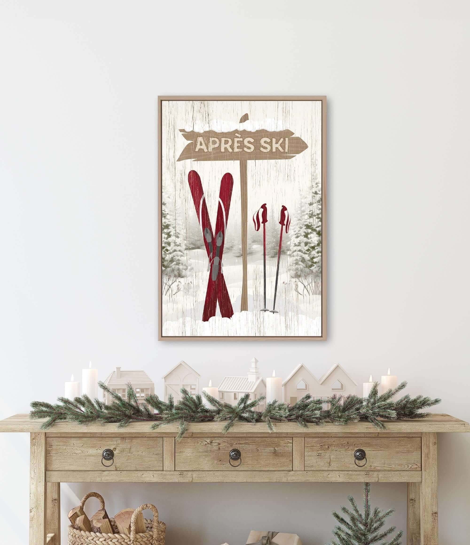 a wooden table topped with a wooden sign