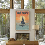 a living room with a large window and a painting on the wall