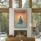 a living room with a large window and a painting on the wall