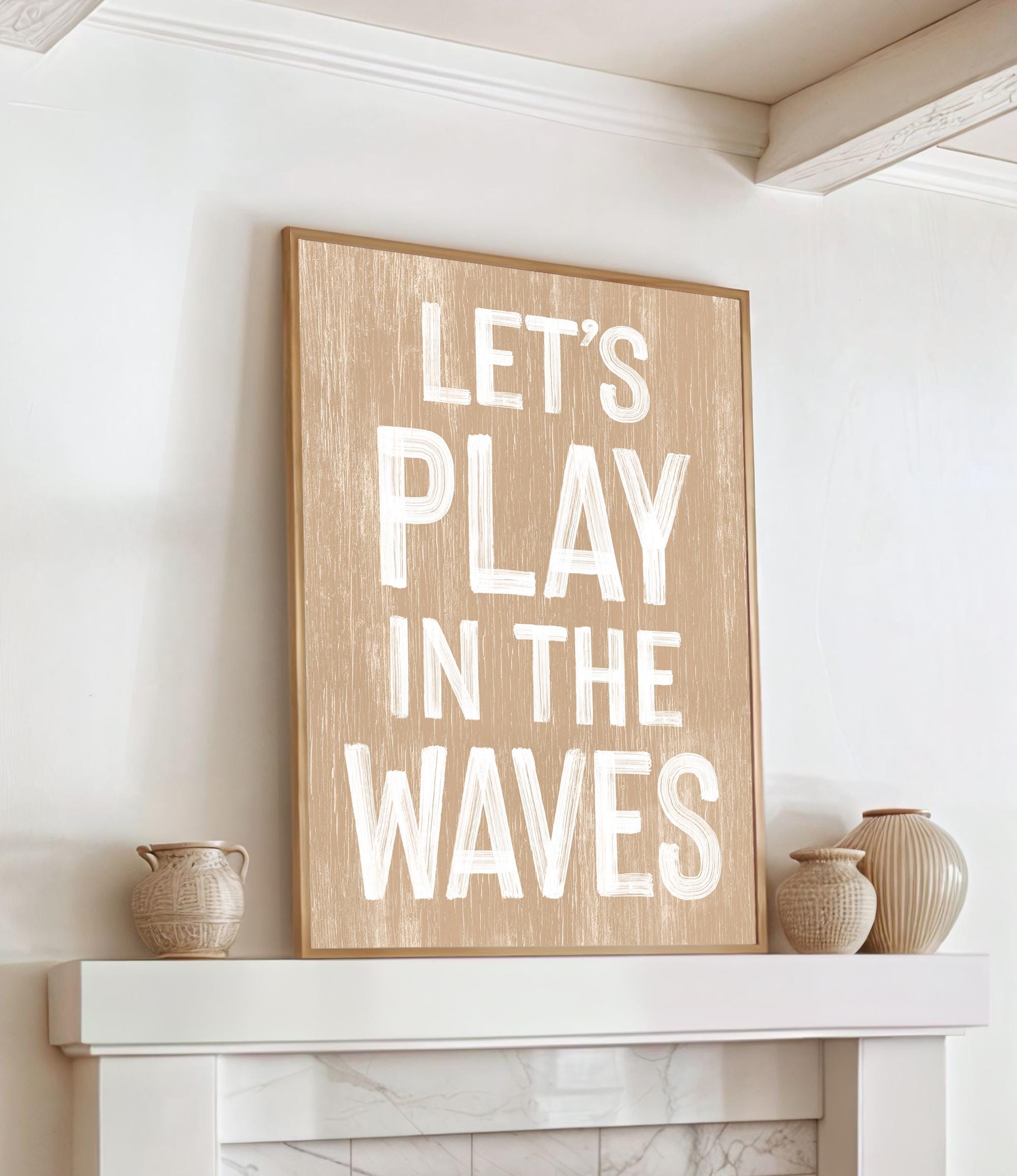 a wooden sign that says let&#39;s play in the waves