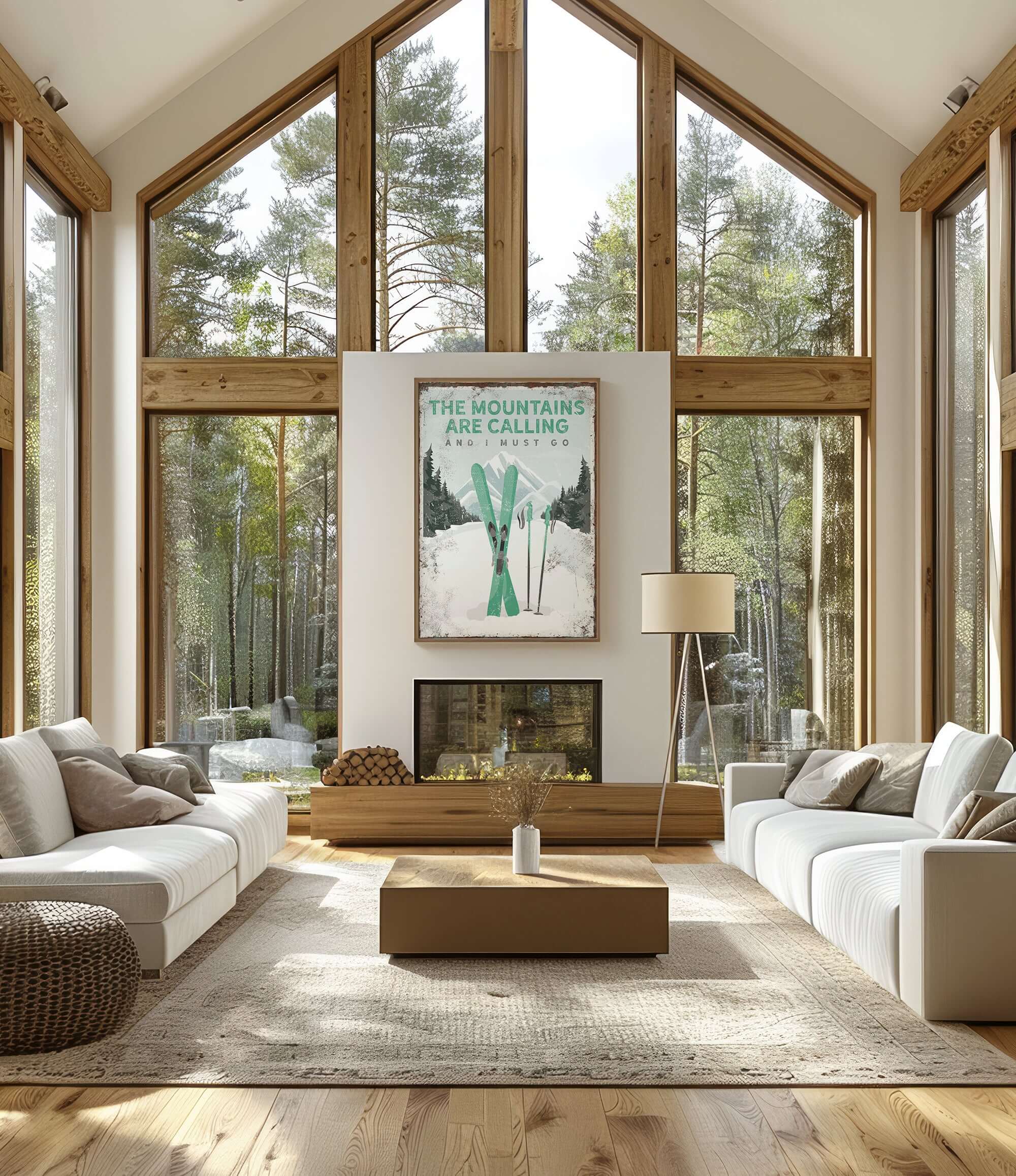 a living room filled with furniture and large windows