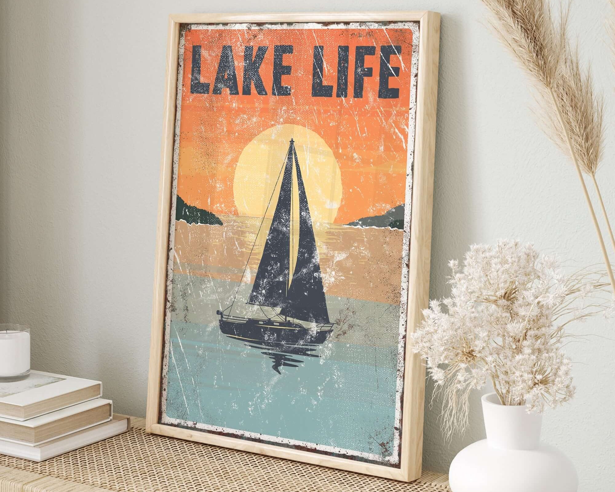 a picture of a sailboat on a shelf