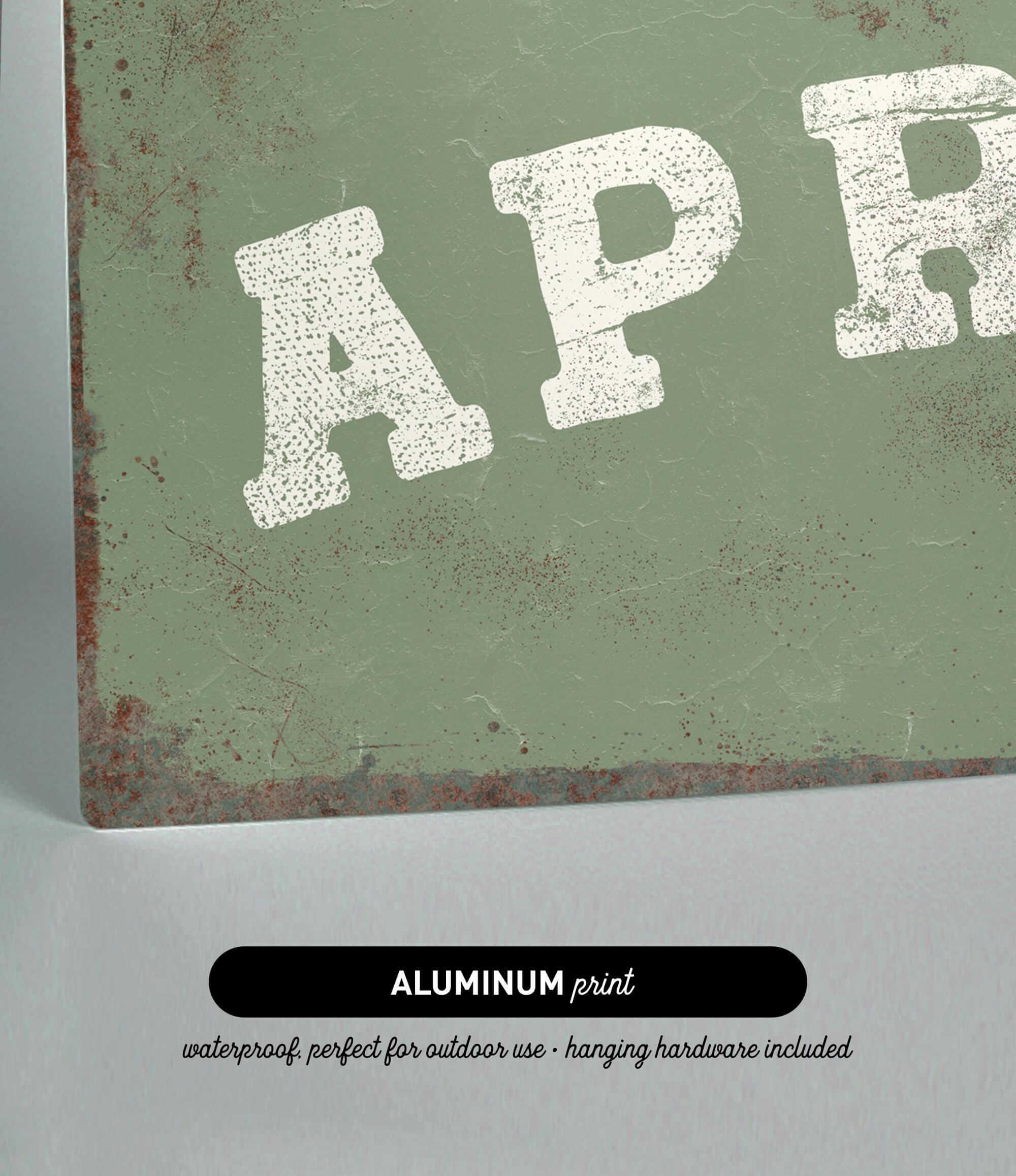 The image is an aluminum print that is waterproof and perfect for outdoor use, as well as hanging hardware.