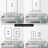 The image is a collage of four photographs showing different sizes of framed artworks displayed on a wall.