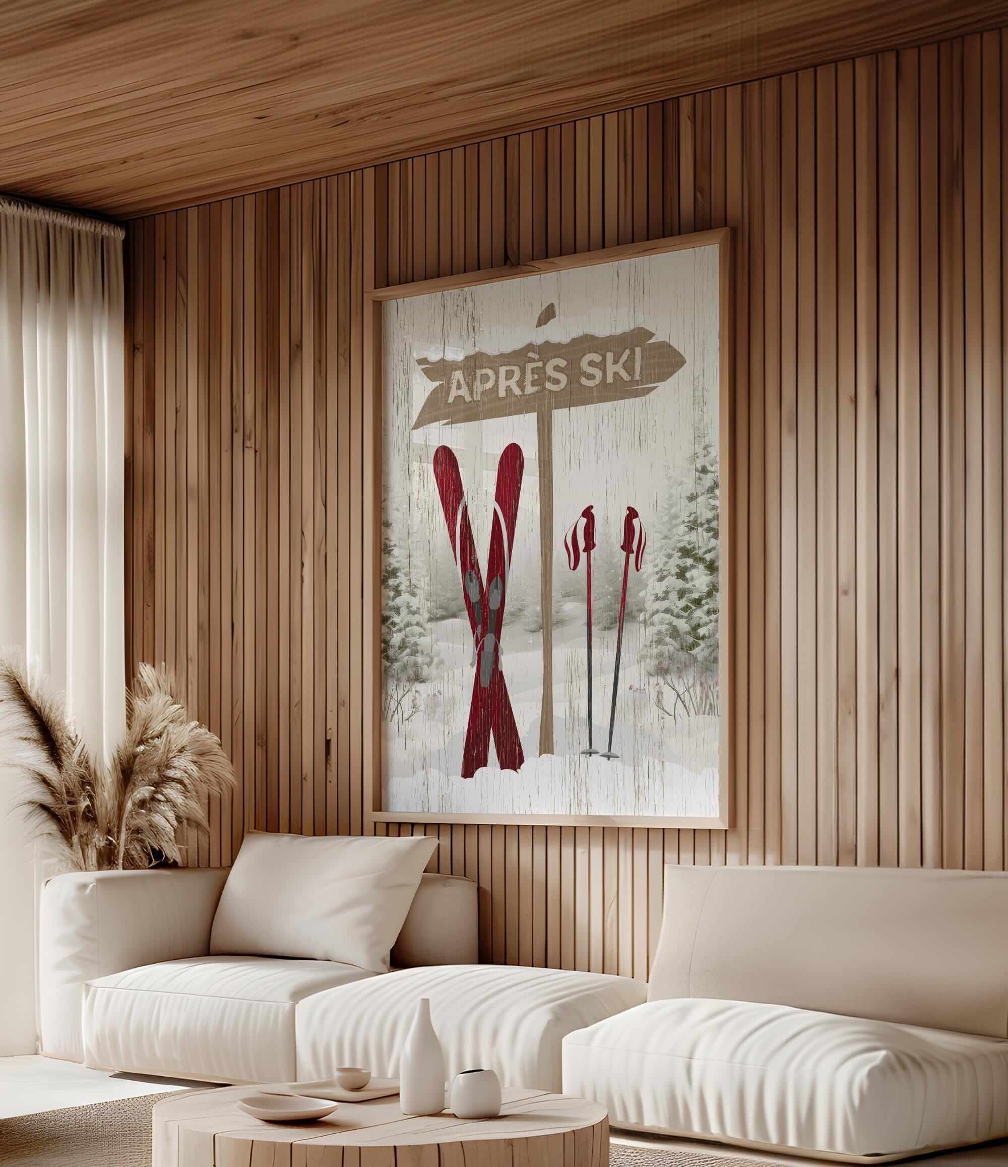 a living room with a white couch and a painting on the wall