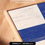 a wooden frame with a blue and white flag painted on it
