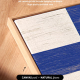 a wooden frame with a blue and white flag painted on it