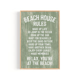 Beach House Rules Sign, Painted Wood, Seagrass: Features playful white text and ends with "Relax, you're at the beach!"—a charming addition to your coastal wall decor.