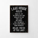 a sign on a wall that says lake house rules