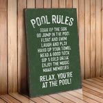 a pool rules sign on a wooden floor