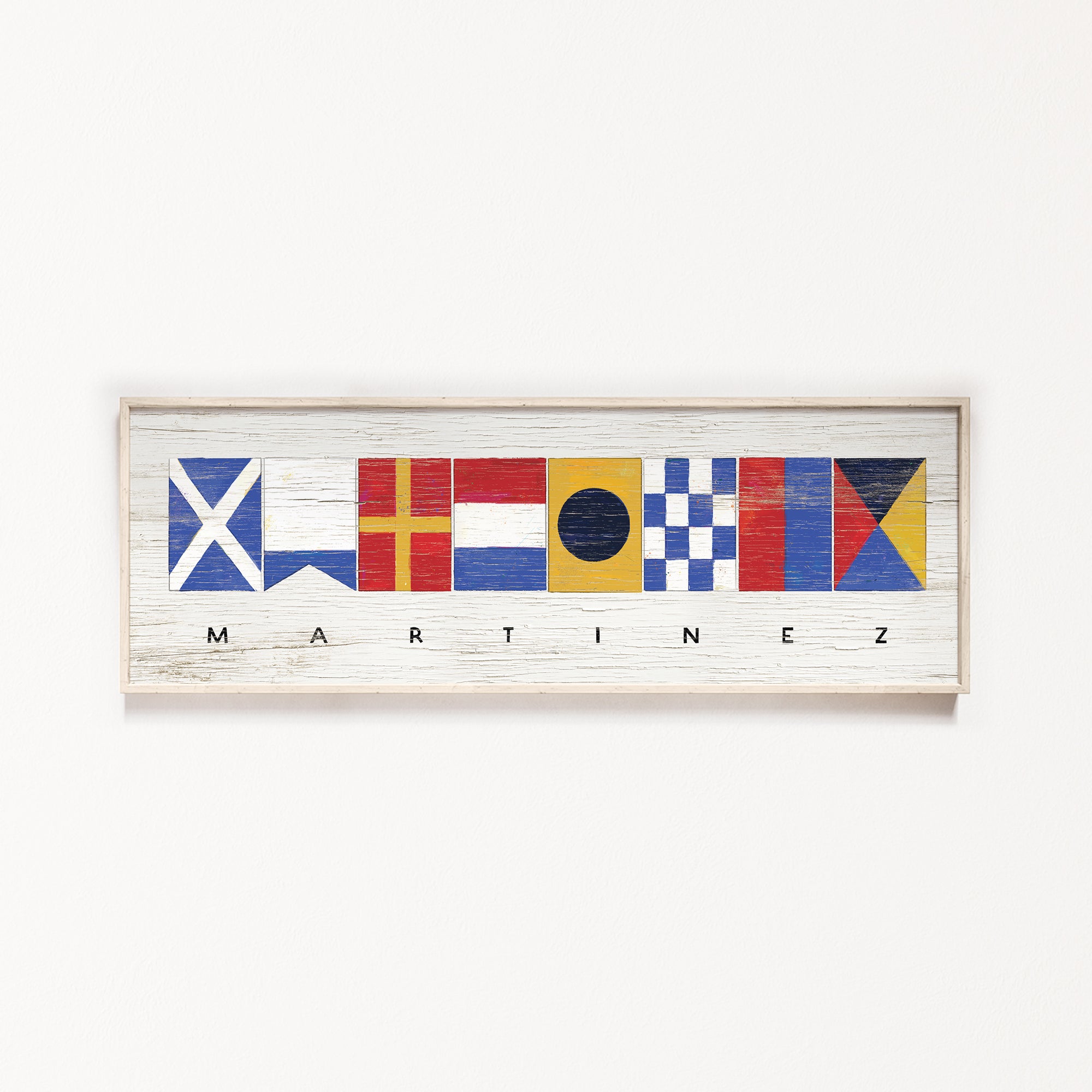 a picture of a wooden sign with flags on it